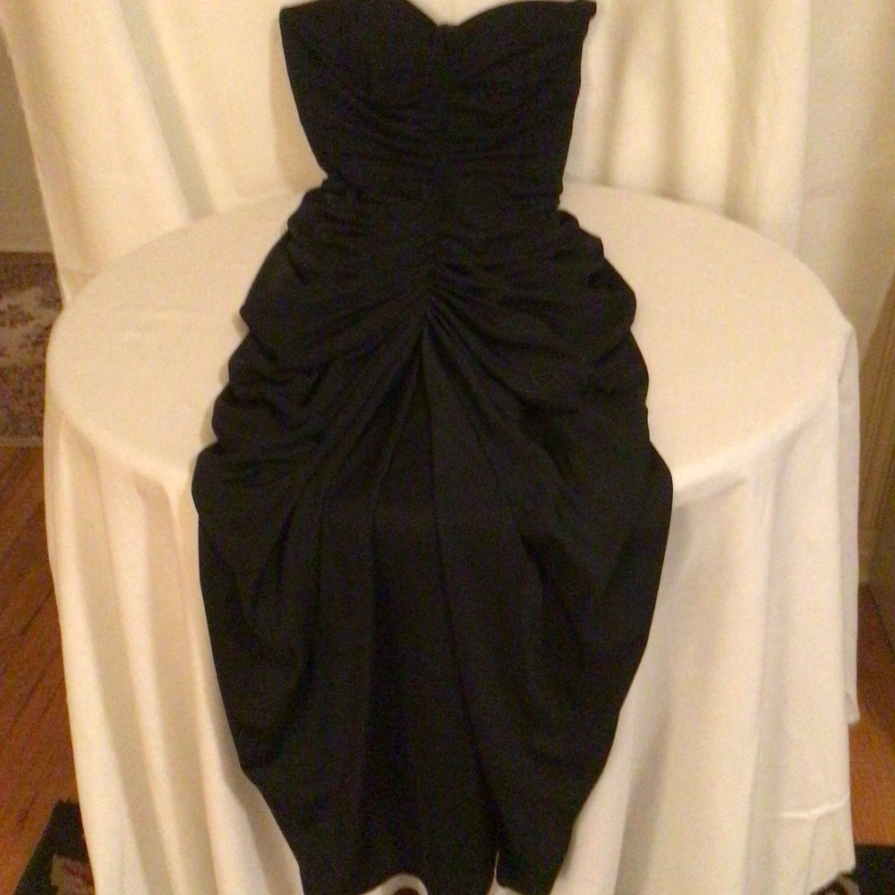 Victor Costa black 80s strapless evening dress
